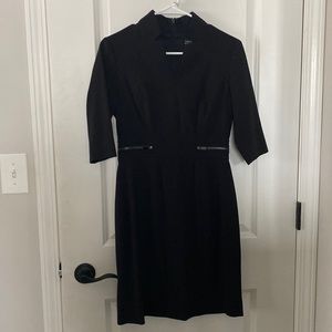 Tahari Fitted Black Dress Unique Neckline